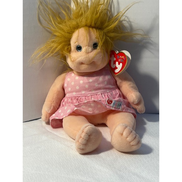 Ty Other - Ty Beanie Kids Precious Doll Blonde Hair Pink Polka Dot‎ Dress
